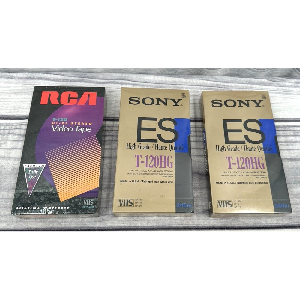 LOT OF 3‎ SONY / RCA T-120 HI-FI HIGH GRADE BLANK VHS VIDEO TAPES - NEW / SEALED